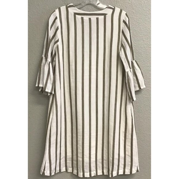 Soft Surroundings Dress Women's Olive Striped Rue Jussieu Linen Blend Small - Picture 2 of 9